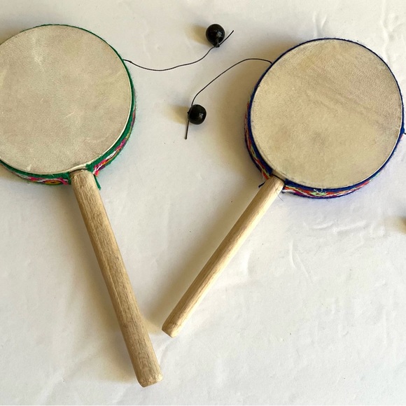 Two Spin Drum Hand Painted Peru Percussion Drums Medium size - Picture 3 of 4